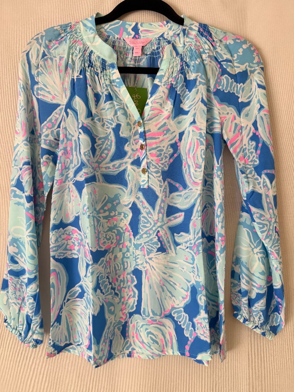 NWT Lilly Pulitzer Elsa Silk Blouse Bay Blue Into the Deep Size XXS